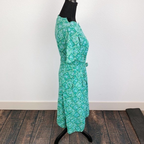 Flaws Vintage 1950s Casualmaker by Sy Frankl Green Floral Dress Bust 34 - Picture 6 of 11